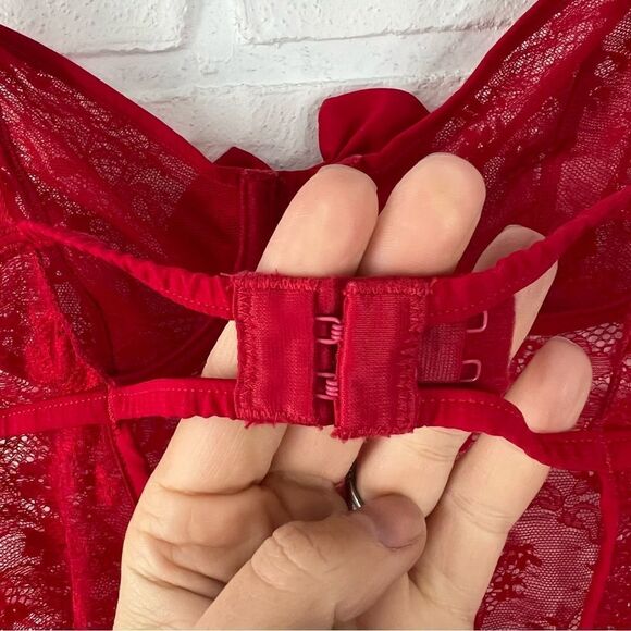 Etam Paris Red Lace Low Back Chemise Lingerie 6 - Picture 10 of 15